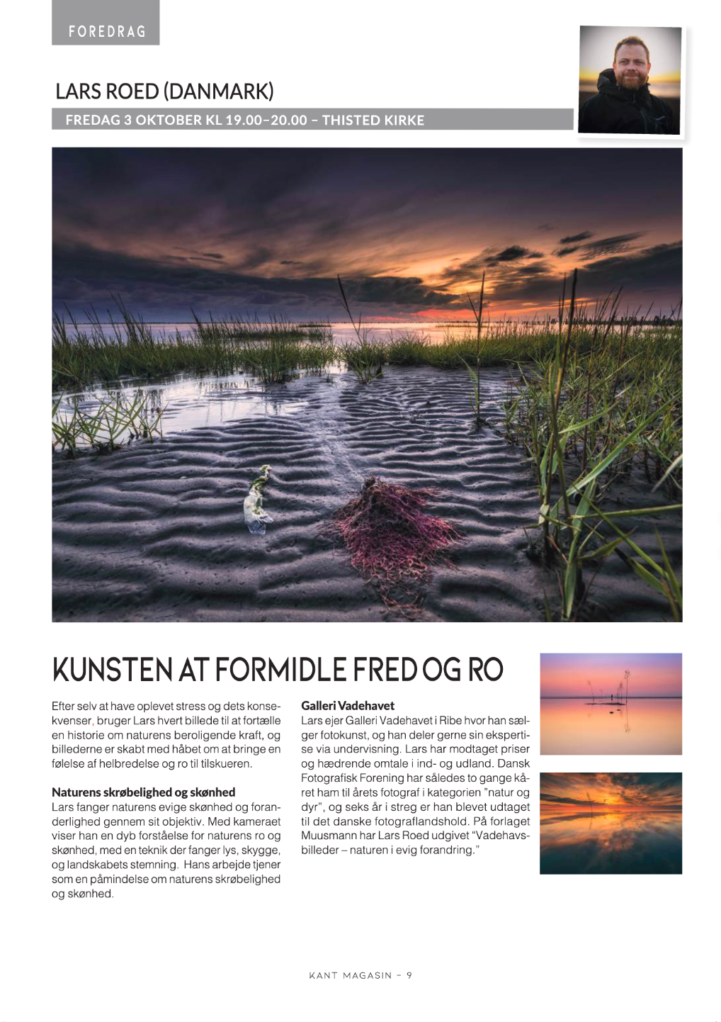 Programsiden fra KANT Magasin med foredraget Kunsten at formidle fred og ro